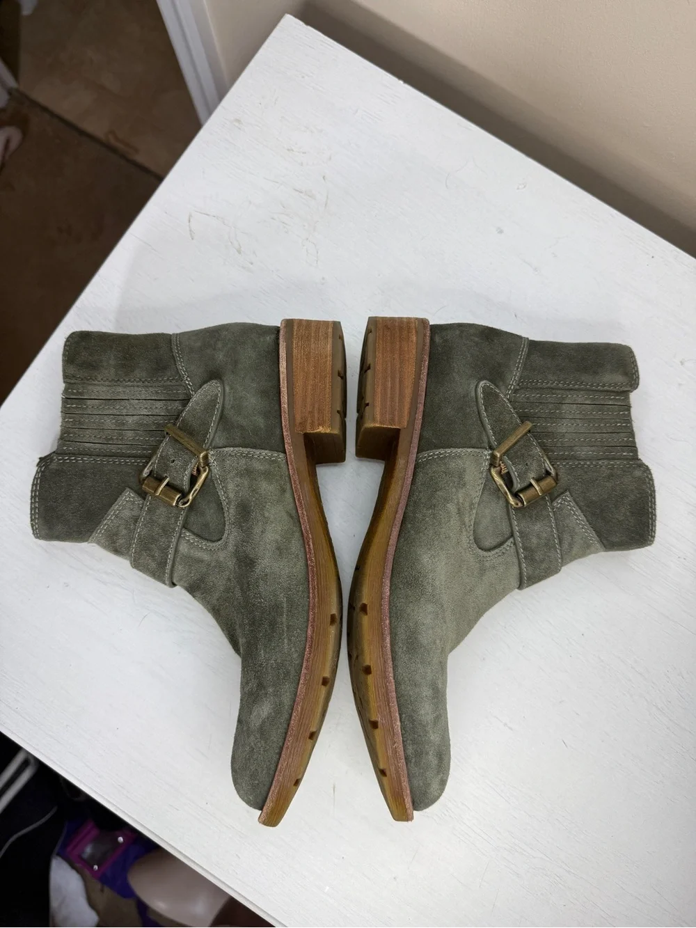 Sofft Women's Brocke Boot Size 8 Short Olive Green Suede Boho Waterproof Shoe